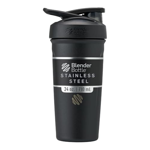 BlenderBottle Strada Shaker Cup Insulated Stainless Steel Water Bottle with Wire Whisk, 24-Ounce, Black by BlenderBottle - Used condition - US$19.70