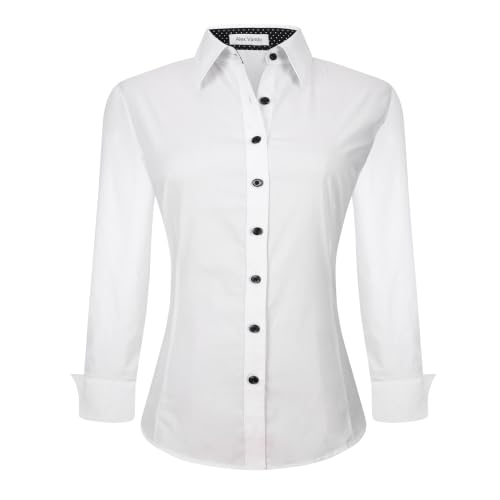 Womens Dress Shirts Button Down Wrinkle Free Long Sleeve Shirt ，White，XXL