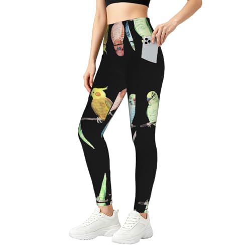 Pantalones de yoga con control de abdomen y estampado de loros tropicales 1