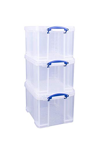 Really Useful Plastic Storage Box Bonus Pack 3x35 Litre Clear with XL Lid Clear
