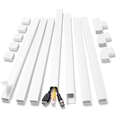 Image of ZhiYo Cord Hider Kit, Cord Covers for Wires on Wall, Self-Adhesive Cable Raceway, TV Cord Hider for Wall Mounted TV, Paintable Cable Management Cover Kit, 7X L14in x W0.95in x H0.55in, White
