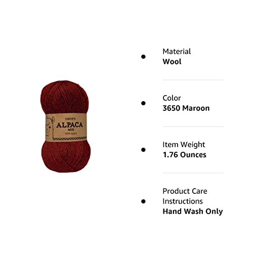 Pure Alpaca Wool Yarn Drops Alpaca, 59 Colors, In 1.8 Oz Skeins - 183 Yards Per Skein (3650 Maroon) #TOP1