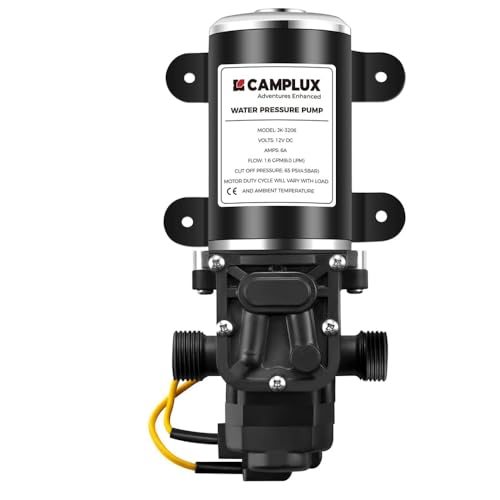 CAMPLUX DC 12V Water Pump, Self-Priming, 1.6 GPM Diaphragm Pump 65 PSI for RV Marine Yacht Camping