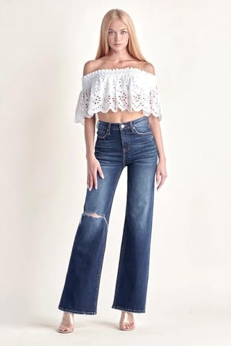 SALT TREE Risen Jeans - High Rise Distressed Wide Flare Jeans - RDP53854