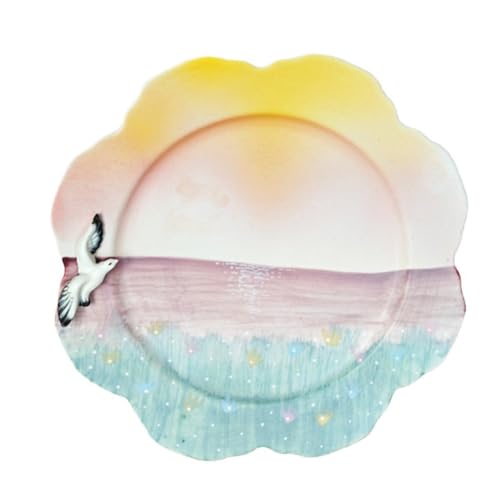 Hand-painted Household Ceramic Plate Dinner Cute Snack Breakfast Dessert Fruit Bowl Ice Cream Salad Soup Pasta (10 inches)