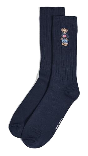POLO RALPH LAUREN Mens Polo Bear Ribbed Crew Socks Navy 10-13