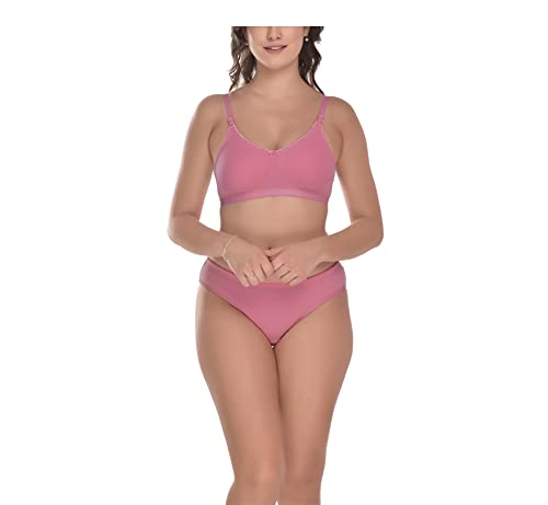 Image of Elina Women's Full Coverage Non Padded with Detachable Strap Cotton Hosiery Bra and Panty Set (Lovia Set)