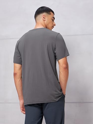 Image of TECHNOSPORT Men's Slim Fit Solid Crew Neck T-Shirt, Cotflex Quick Dry Wrinkle Resistant Polyester Sports Tee for Gym, Running, Training, Sports