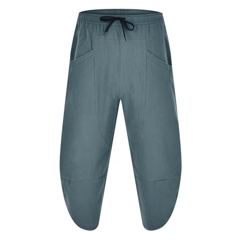 Men's Linen Harlan Shorts Lightweight Elastic Waist Wide Leg Casual Loose Beach Cropped Pants4