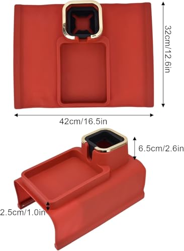Image of Silicone Couch Cup Holder, Tray Anti-Spill Sofa Drink Coaster Anti-Slip Armrest Cup Holder Suit Tray for Remote, Snacks, Tissue, Magazines, Cellphone and iPad, Gift for Family, Friend (Red)