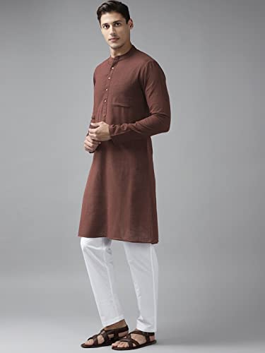 Image of See Designs Men Full Sleeve Cotton Solid Straight Slub Effect Kurta