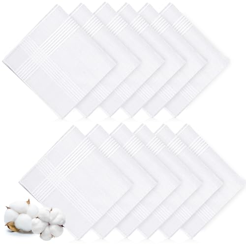 Ahardaim 12 Pcs Handkerchiefs for Men, 100% Soft Cotton White Men's Handkerchiefs, Large Classic...
