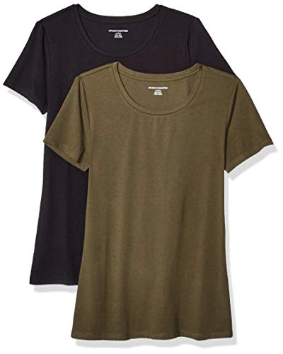 Amazon Essentials Women’s 2-Pack Classic-Fit Short-Sleeve Crewneck T-Shirt, Olive/Black, L