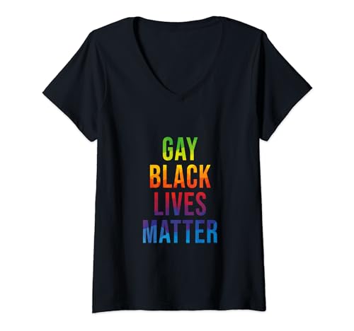 Womens Gay LGBT Lesbian Black Lives Matter BLM Anti Racism Racist V-Neck T-Shirt