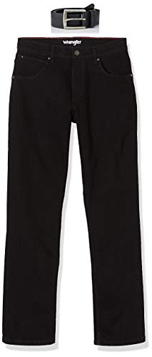 Preisvergleich Produktbild Wrangler Herren Authentic inklusive Gürtel Straight Jeans, Schwarz, 42W / 32L