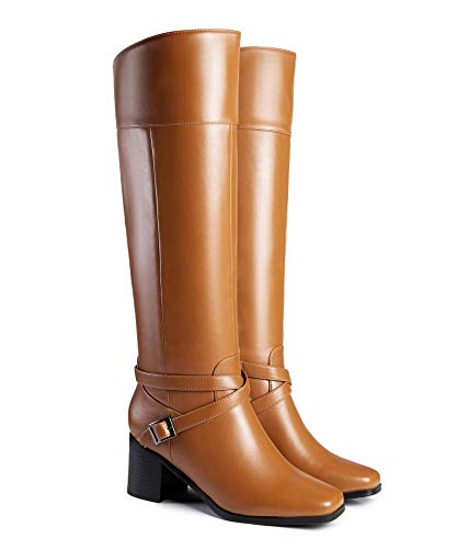ANN CREEK 'Jumas' Women's Knee-high Square Toe Block Heel Crisscross Buckle Straps Cowboy Riding Boots4