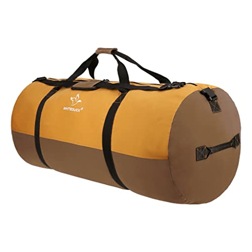 WHITEDUCK Heavy Duty Canvas Duffel Bag for Men and Women - Foldable Military Army Style Duffel Bag, with Full Length Zipper- Outdoors, Travel, Gym & Storage (X-Large 48 x 20", Tan & Brown)