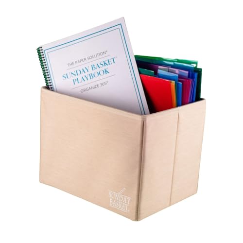 Organize 365 Paper Organizer Solution | Home Office Organization & Document Holder | File Box for Paper Storage | The Classic Sunday Basket® System (Champagne)
