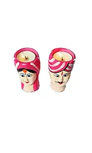 Palpal Art Gallery Handcrafted Antique Finish Raja Rani Face Tealight Candle Design Pack of 2 Diwali Purpose, Deepak,Diya Home Decor Event festivel(3x8x3cm) Soil