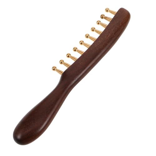 DECHOUS Peigne de Massage en Bois de Santal Naturel à Dents Larges avec Picots en Cuivre Outil de Massage du Cuir Chevelu pour Soin Méridien Brosse en Bois...