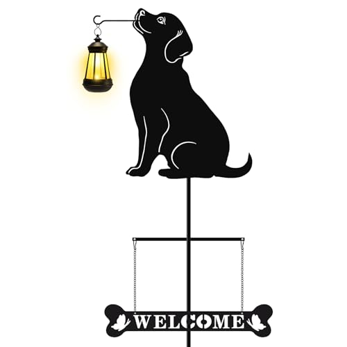 Hanayard Solar Garden Stakes Golden Retriever Silhouette Dog Welcome Sign
