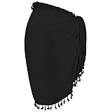 Chalier Womens Beach Wrap Skirt Sarong Chiffon Tassels Short Swimsuit Bikini Cover Ups,Black, Large