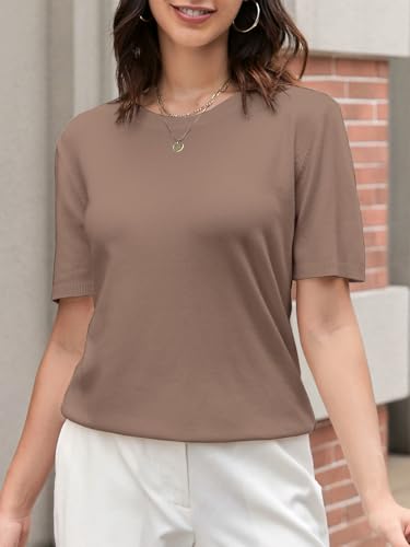 Image of DAIMIDY Women's Short Sleeve Sweaters Lightweight Summer Sweater Casual Knit Pullover Tops