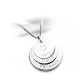  Familienkette, Drei Runde Anhänger mit Namen, Herz, Gravur, 925 Silber, Namenskette