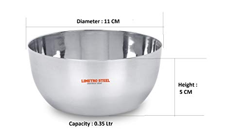 Image of LiMETRO STEEL Stainless Steel Solid Heavy Gauge B3-12 Bowl Set /Wati Set- Pack of 12 , steel colour