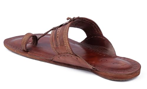 Image of KORAKARI Mens Handmade Kolhapuri Chappal Smooth and Comfortable, Stylish Durable Anti Slip Design Flip Flops Slippers Genuine Leather Traditional Indian Footwear.