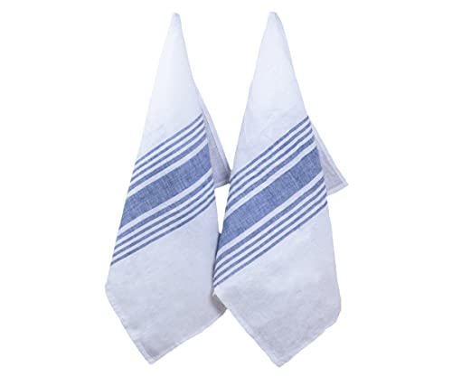 Kitchen Towels Cotton - 100% Pure Linen Dishtowels, French Linen Tea Towel, Linen Dish Towels - Cotton Tea Towels - Blue Striped Dishtowels - Farmhouse Dishtowel, 18 X 28 Dish Towel Blue Stripe #TOP4