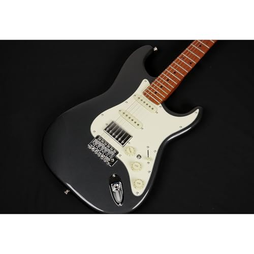 Image of SEST600 HSS Strat Electric Guitar | Roasted Maple Neck | Coil Split Humbucker | 22 Frets | 5-Way Switch | Gloss Finish | Premium Tremolo System | Strat Style Electric Guitar (Metallic Black)