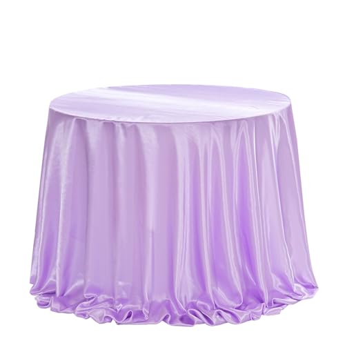 Tablecloth, DIY Round 90 Inch Tablecloth with Bow and Beads, Washable Tablecloth for Wedding, Party, Christmas, Banquet, Birthday, Light Purple
