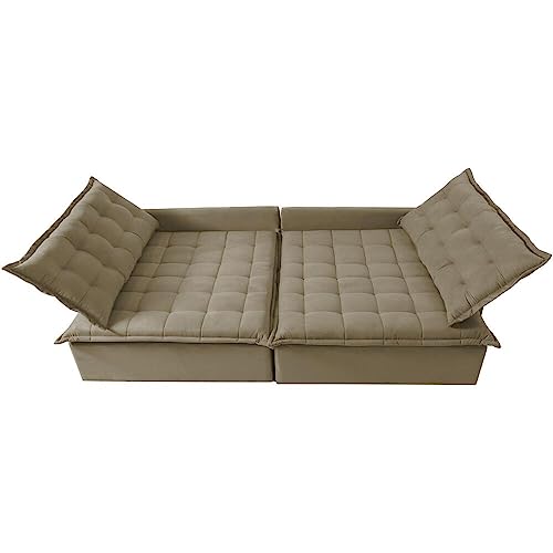 Sofá Sem Caixa Retrátil e Reclinável 1,95m Cama Inbox Versátil Suede Velusoft Bege