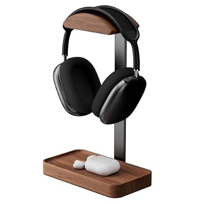 muso wood Walnut Headphone Stand, Wood Headset Stand with Storage Base
