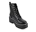 Soda FLING Women Chunky Lug Sole Lace up Fashion Combat Ankle Boot w/Side Zipper (Black Pu, 6.5)