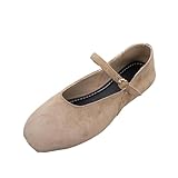 Square Toe Loafers Low Heel Casual Shoes for Women, Closed Toe Soft Sole Buckle Strap Slip-On Versatile Shoe for Work Khaki