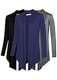 Free to Live Women's Long Sleeve Cardigan - 3 Pack Open Front Drape Lightweight Knit Sweater (Large, Black, Charcoal, Navy)