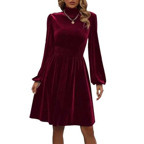 XIVISTO Damen Partykleid Vintage Cocktailkleid Lange Ärmel Elegant Hohe Taille Abendkleid Hochzeit Festlich Kleider für Herbst Winter