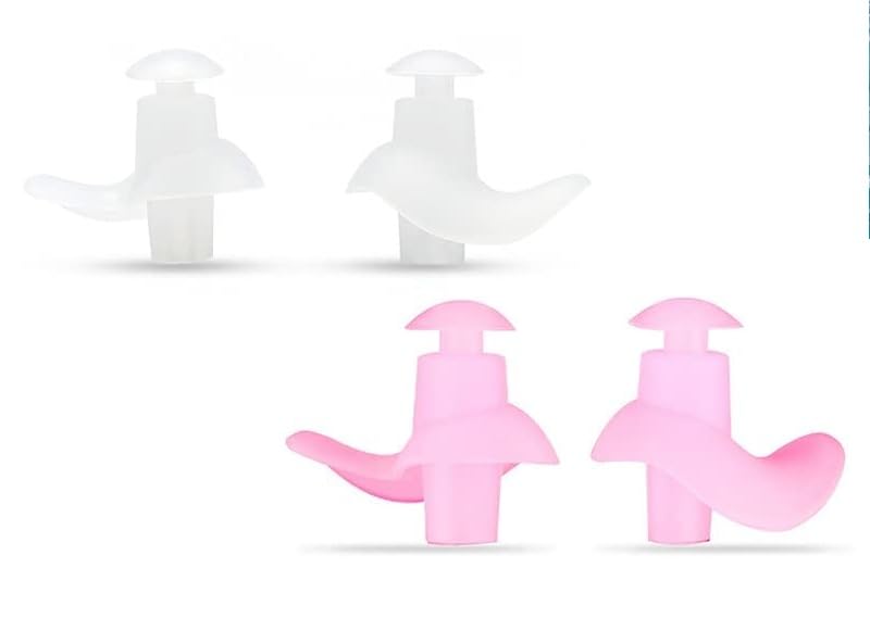 Image of Silicone Earplugs for Swimming Bathing and Sleeping, Professional Noise Reduction Reusable Silicone Swim Earplugs for Adult Swimmers Children Diving (2 Pair) (Pink White)