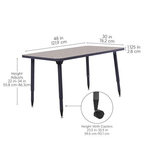 Image of Adapte Commercial Classroom Activity Table - 30 inch x 48 inch Rectangle, ADA Compliant Tapered Legs with Glides & Casters, Adjustable Height 22-34 inch Wheelchair Accessible, School & Office Furniture