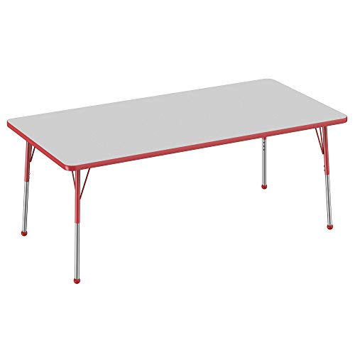 FDP 36" x 72" Rectangle Table with Ball Glide Legs - Gray/Red, 10036-GYRD
