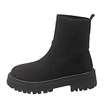 Saison : printemps Bottines femme bottes tendance en daim ankle booties couleur unie bottines slip-on légèrement doublées avec talon bloc bottes à tige courte tricot bottes femme, Noir , 38 EU