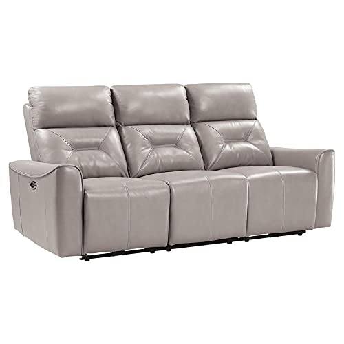 Burwell 81.5" Faux Leather Power Double Reclining Sofa in Light Gray
