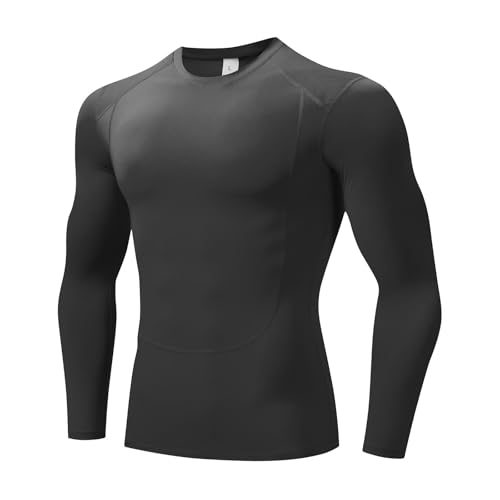 Men Compression Rash Guard Shirt Long Sleeve UPF 50+ Sun Protection Swim Shirt Baselayer Skin Performance Workout Top