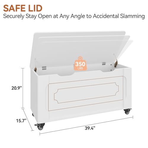 Storage-Chest-Storage-Bench-With-4-Wheels-394-Wooden-Blanket-Chest-With-2-Safety-Hinges-Round-Corner-Supports-350-Lbs-Storage-Trunk-for-Entryway-Living-Room-BedroomWhite Storage Chest Storage Bench With 4 Wheels 394 Wooden Blanket Chest With 2 Safety Hinges Round Corner Supports 350 Lbs Storage Trunk for Entryway Living Room BedroomWhite