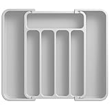 Aujen Besteckkasten für Schubladen -Abnehmbar Besteckeinsatz für Schubladen, Erweiterbar Praktischer Schubladeneinsatz, Effiziente und Vielseitiger Küchen Organizer, Hellgrau, Mittel