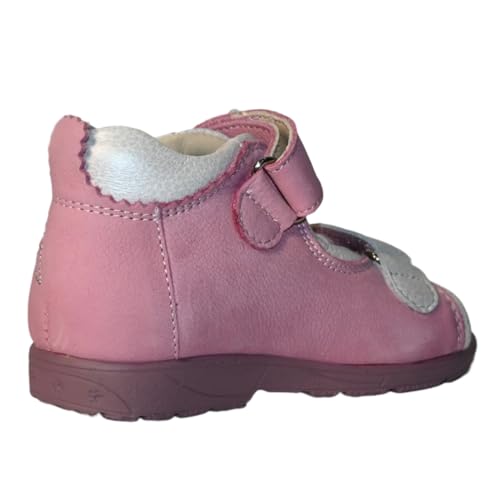 Kids Girls’ Genuine Leather Orthopedic Corrective Sandals – Arch Support Shoes for Flat Feet & Overpronation with Adjustable Hook-and-Loop Straps, Pink/White with Flowers & Butterfly Design2