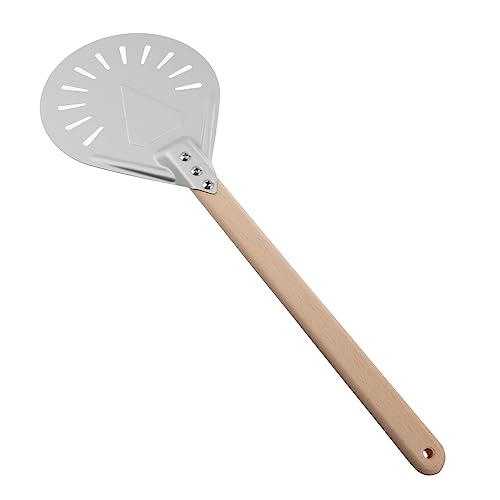 BEBEMOKO Pizza Wooden Handle Metal Pizza Peel for Easy Lifting Essential Baking Accessory for Home Ovens