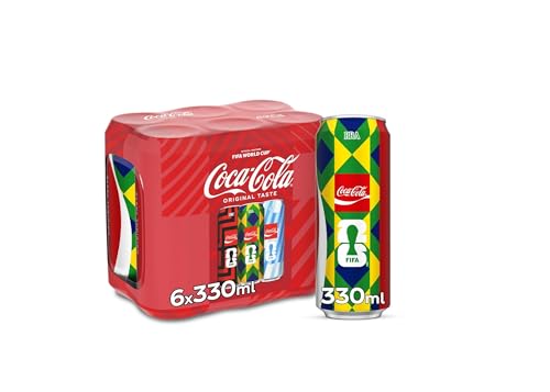 Coca-Cola Original Taste Brazil Pack of 6x330ml Can FIFA World Cup 2026 Limited Edition Coke Soft Drinks Perfect for Match Days and Sharing Moments Ice Cold Design May Vary